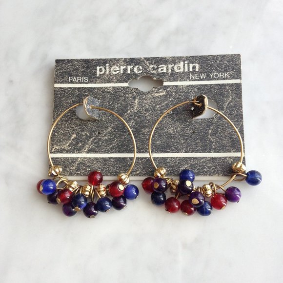Pierre Cardin - Dainty Bead Charms Hoop Earrings - Picture 2 of 6
